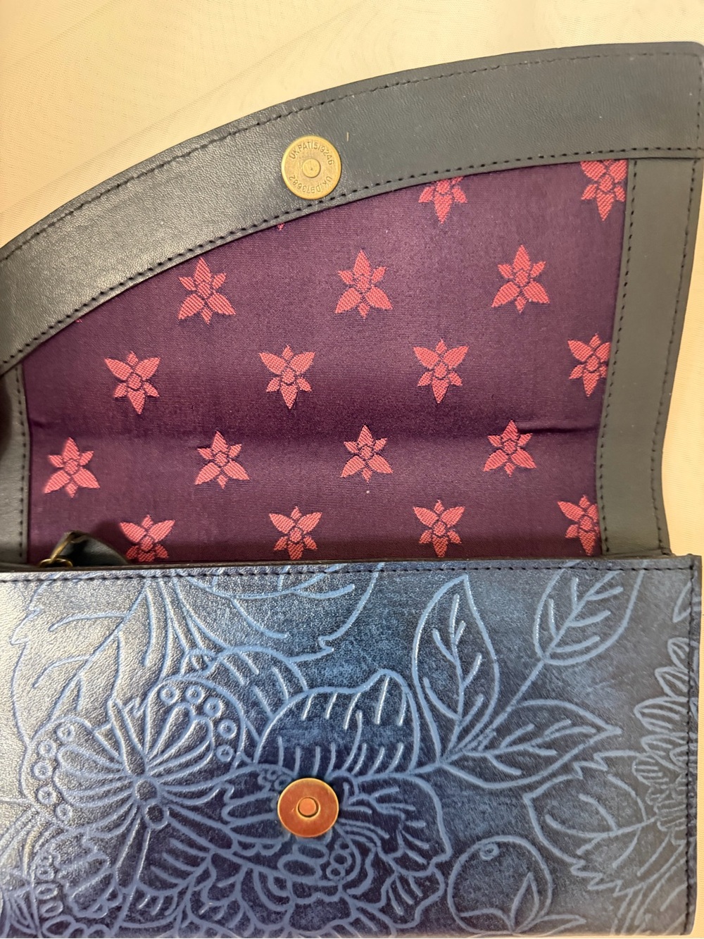 Anuschka Embossed Blue Floral Wallet Clutch with Gold Accent - Picture 3 of 3